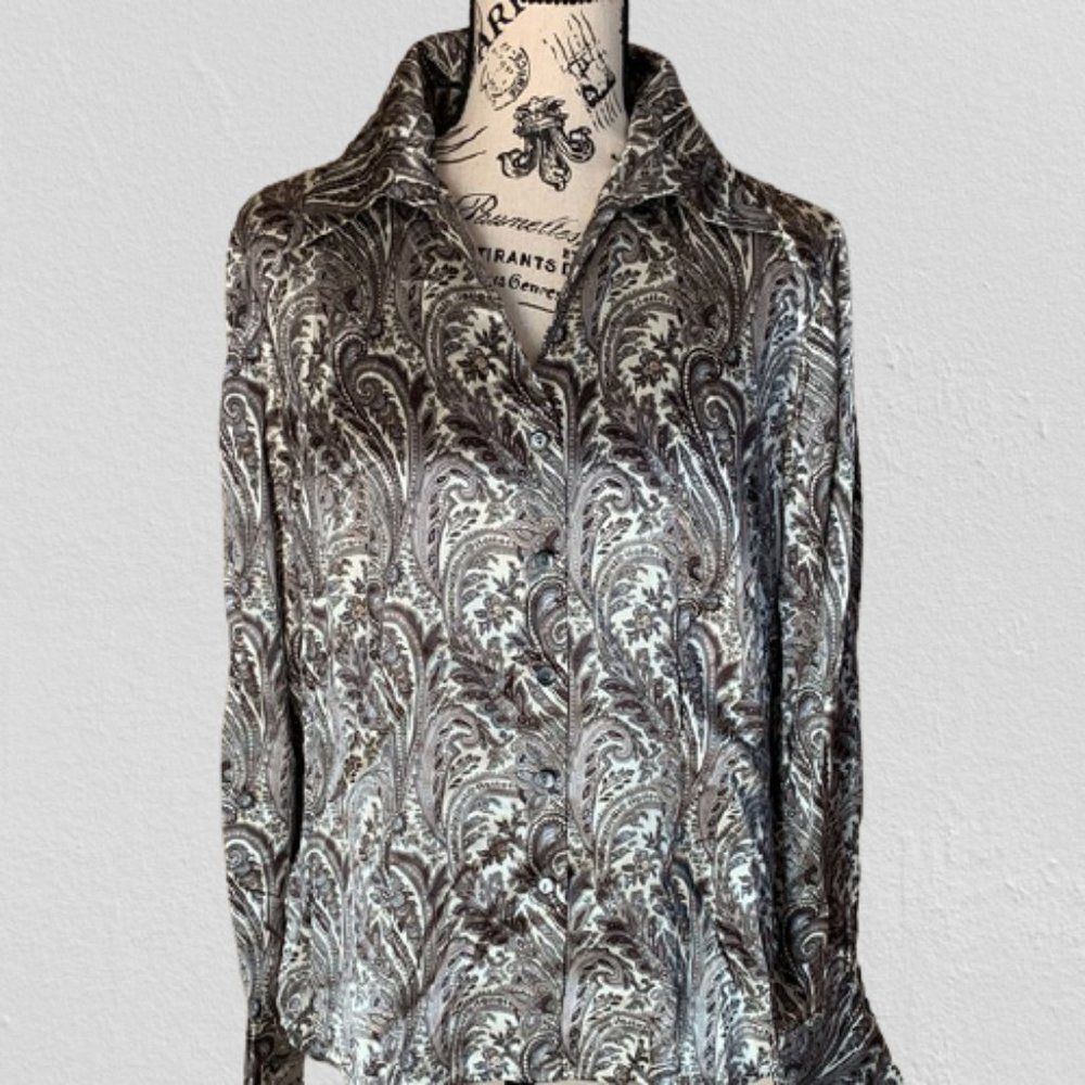 Jones New York Silk Button Down Blouse | Paisley